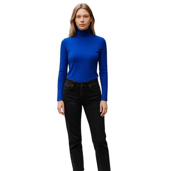 No Brand Label Royal Blue Fitted Long Sleeve Turtle Neck Size L - Picture 1 of 5